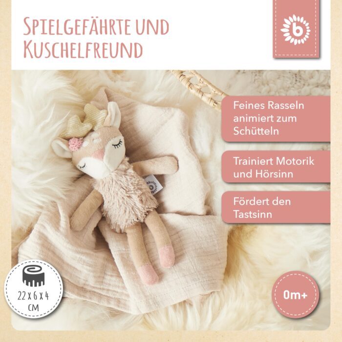 Bieco Kuscheltier Reh Ella mit Rassel | Baby Kuscheltier ab 0 Monate Stofftier Baby Plüschtier Reh rentier - Image 7